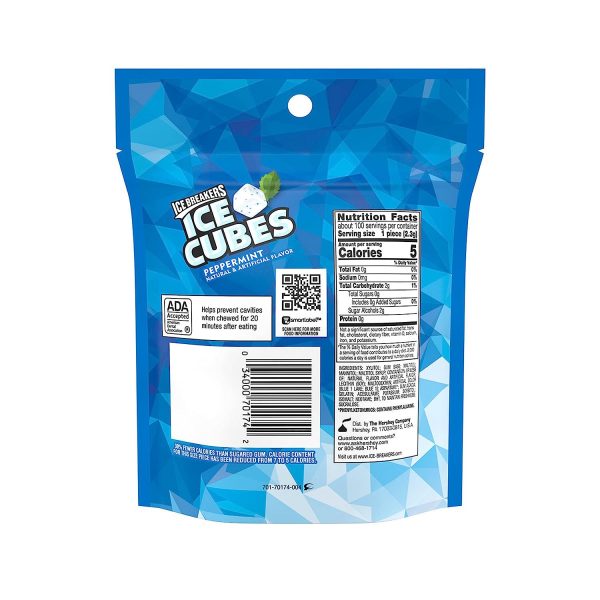 ICE BREAKERS Ice Cubes Peppermint Sugar Free Chewing Gum Pouch, 8.11 oz (100 Pieces) - Image 3