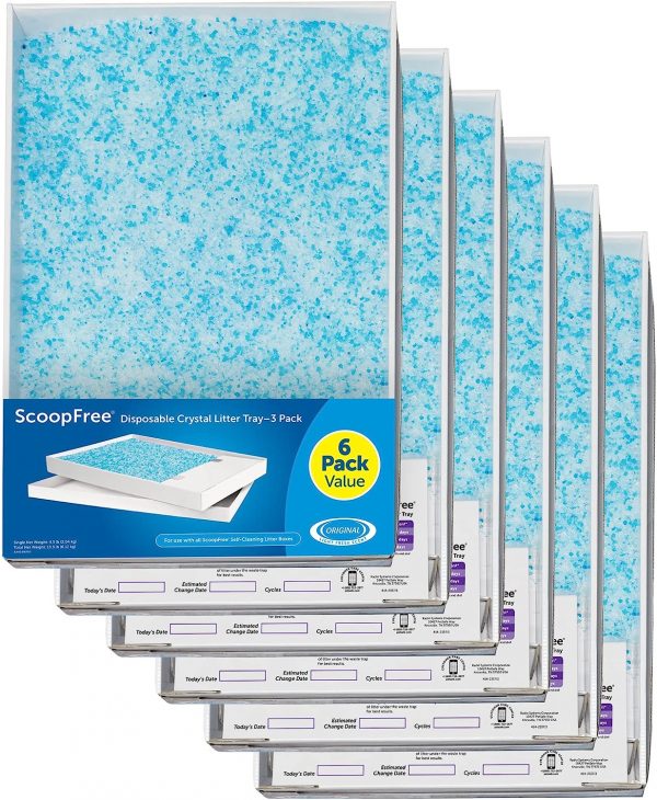 PetSafe ScoopFree Crystal Litter Tray Refills – Premium Blue Crystals, 6-Pack – Disposable Tray – Includes Leak Protection & Low Tracking Litter