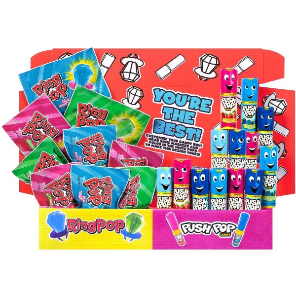 Ring Pop Push Pop 30 Count Candy Box - Assorted Back To School Fruity Lollipop Gift Box